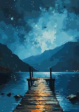 Night Sky Over a Docked Pier