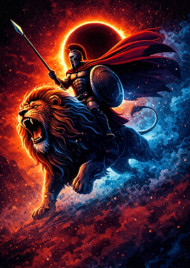 Spartan Warrior Riding a Lion