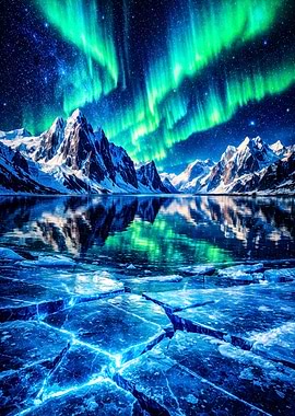 Aurora Borealis over Snowy Mountains