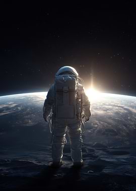 Astronaut Overlooking Earth from Space