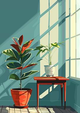 Sunlit Room with Potted Plants