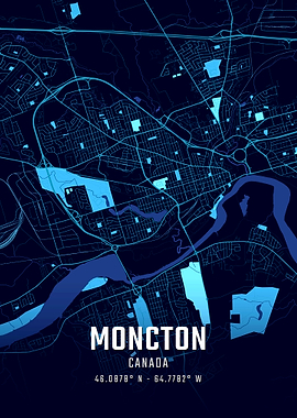 Moncton Canada Midnight City Map