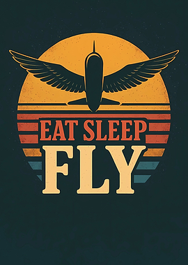 Eat Sleep Fly Retro Plane Sunset
