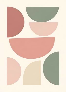 Retro Boho Geometric Abstract Poster | Pastel Pink Green Wall Art | Mid Century Modern Print