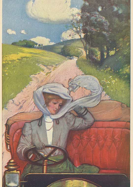 Woman driving a vintage car