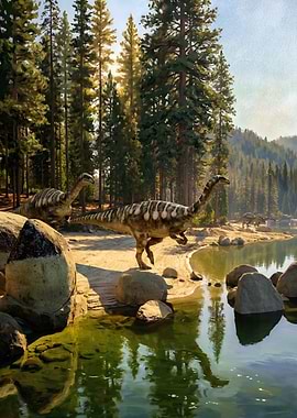 Dinosaurs by a Lake