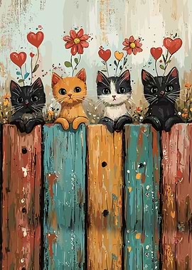 Four Kittens on a Fence