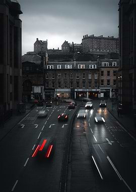 Edinburgh Street at Dusk with Light Trails