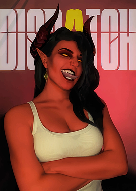 Fiery Demoness with Horns and Tongue Out. DISPATCH