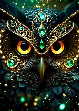 Ornate Owl with Emeralds
