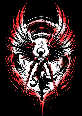 Dark Angel Warrior with Wings and Swords