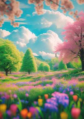 Enchanting Spring Meadow with Blooming Flowers