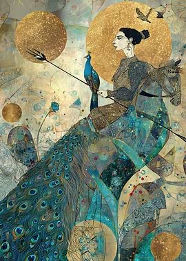 Woman on Horse with Peacock