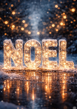 Illuminated Noel Sign in Snow