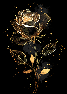 Golden Rose with Black Background