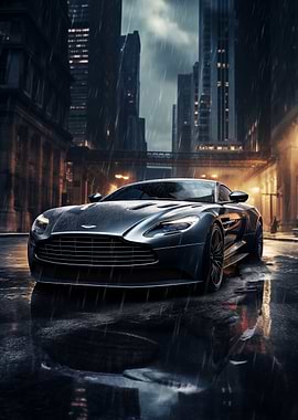 Aston Martin in Rainy City