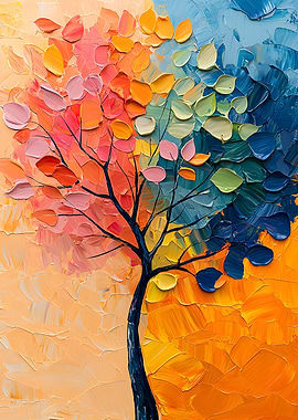 Abstract Tree with Vibrant Leaves