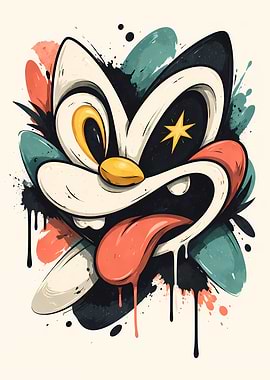 Cartoon Cat Face with Tongue Out