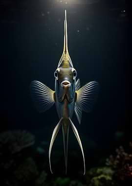 Angelfish swimming in dark water