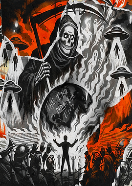 Apocalyptic Scene with Grim Reaper and UFOs