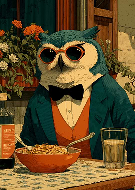 the Owl Dines on Spaghetti Italia