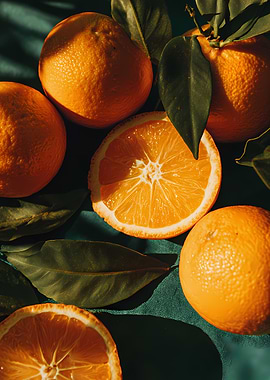 Fresh Oranges and Leaves