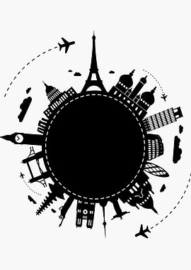 World Landmarks Silhouette Globe