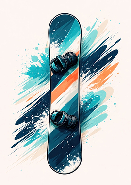 Snowboard with Abstract Splash Art