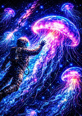Astronaut Reaching for Jellyfish in Space