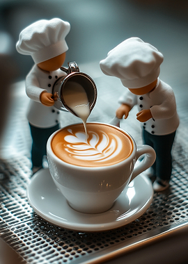 Chef Figurines Making Latte Art