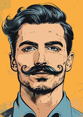 Man with Moustache and Blue Shirt