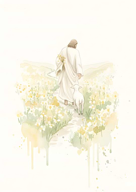 Jesus Walking with a Lamb