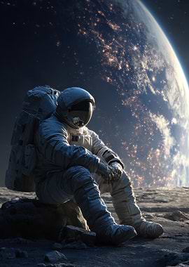 Astronaut Contemplating Earth from Space