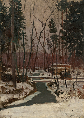Winter Forest Scene with Stream