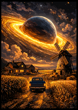 Pixel Art Farm with Cosmic Planet