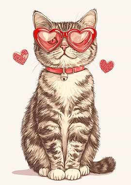 Cute Cat Wearing Heart Sunglasses