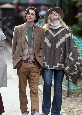 Timothée Chalamet and Elle Fanning on set