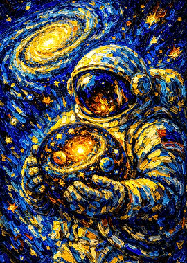 Astronaut holding a galaxy