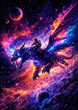 Astronaut Riding a Cosmic Dragon