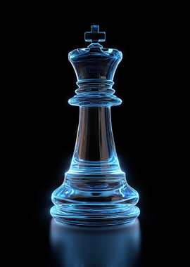 Glass Chess King with Blue Glow