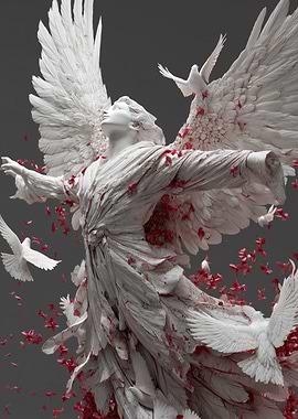 Angel with Doves and Red Petals