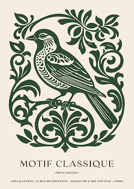 Vintage Bird and Floral Motif Poster