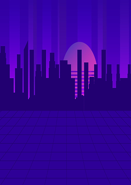 Retro Cityscape Sunset Grid