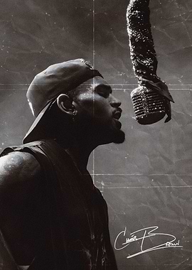 Chris Brown Singing into Microphone
