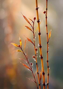 Dewdrops on Bamboo Stems