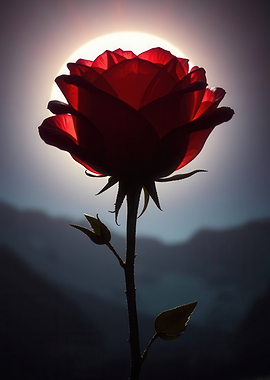 Red Rose Silhouetted Against the Sun