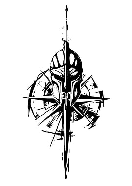 Spartan Helmet Compass Tattoo Design