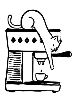 Cat making coffee
