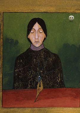 Portrait of a person with a spider pendant