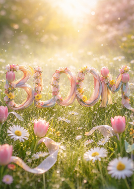 Bloom text art in a meadow